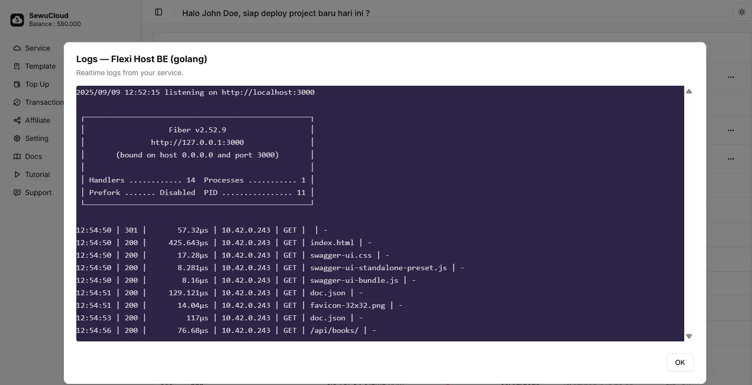 SewuCloud live logs